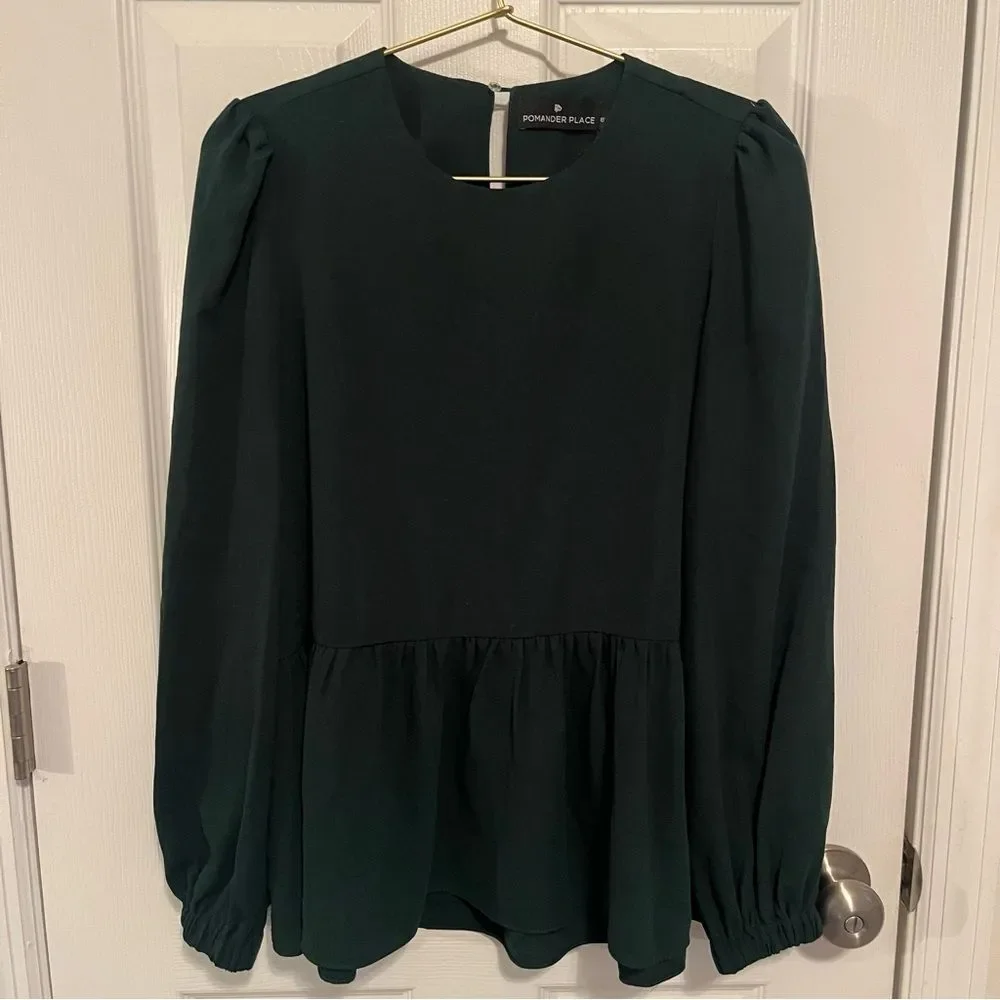 Tuckernucks Pomander Place Hunter Green Carlota Peplum Blouse